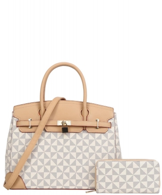 2 In1 Monogram Satchel Bag with Wallet Set BN-007-8913 TAUPE